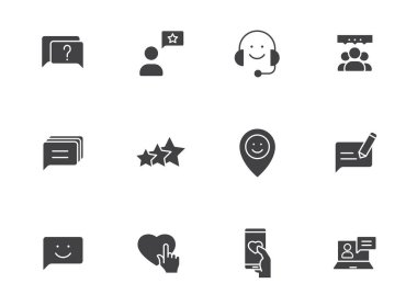 Beyazda izole edilmiş geri besleme siluet vektör simgeleri. Web, mobil uygulamalar, ui tasarım ve reklam işi için geri bildirim simgesi