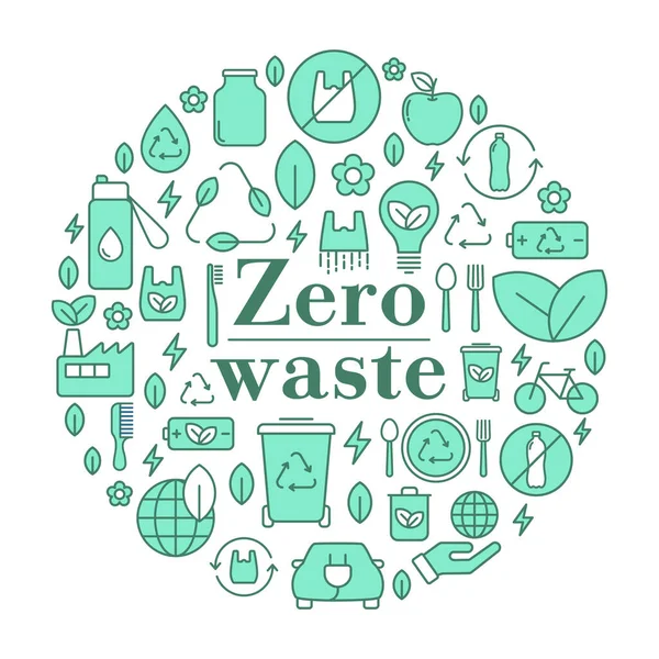 Zero Resíduos Ilustração Vetor Verde Forma Círculo Resíduos Zero Reduzir — Vetor de Stock