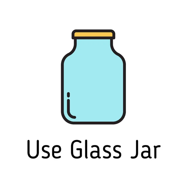 ホワイトの背景にあるガラス瓶のカラーフィルベクターアイコンを使う ガラス瓶のレタリングを使用したガラス瓶 廃棄物ゼロのエココンセプト ウェブ モバイル Uiのラインアイコンをリサイクルし — ストックベクタ