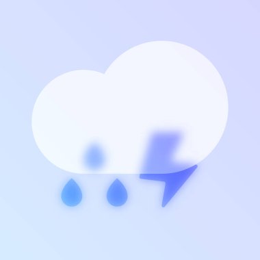 Gök gürültülü hava durumu cam morfizmi moda ikonu. Şimşek şeffaf cam renk vektör simgesi olan bulanık ve mor renkli yağmur. Web ve ui tasarımı, mobil uygulamalar ve tanıtım işleri için