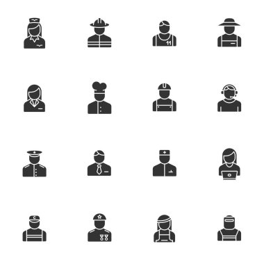 Beyaz arka planda izole edilmiş işgal silueti simgeleri. Web, mobil uygulamalar, ui tasarımı, yazıcı yalan makinesi ve tanıtım reklamları için işgalci simgesi seti