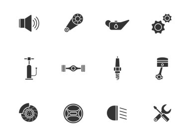 Beyaz arka planda izole edilmiş araba servis simgeleri. Web, mobil uygulamalar, ui tasarımı, baskı yalan makinesi ve tanıtım reklamcılığı için araç servis simgesi seti