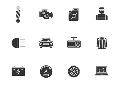 Beyaz arka planda izole edilmiş araba servis simgeleri. Web, mobil uygulamalar, ui tasarımı, baskı yalan makinesi ve tanıtım reklamcılığı için araç servis simgesi seti