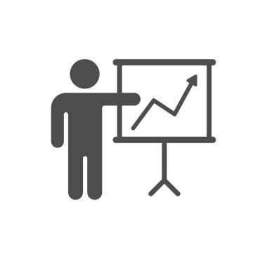 Beyaz arkaplanda izole edilmiş sembol sunumu. Web, mobil uygulama ve ui tasarımı için sunum stok vektör ilüstrasyonunu gösteren adam