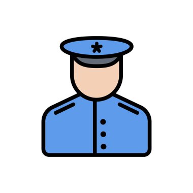 Polis çizgisi rengi beyaz arkaplanda izole edilmiş simge ile dolduruldu. Web tasarımı, ui, mobil uygulamalar, baskı yalan makinesi ve tanıtım işleri için polis mesleği renk vektörü simgesi belirlendi