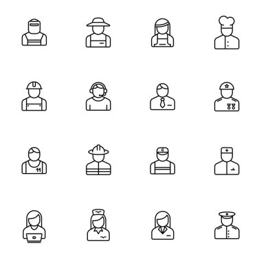 Beyaz arkaplanda izole edilmiş işgal ana hatları simgeleri. Web ve ui tasarımı, mobil uygulamalar, yazıcı yalan makinesi ve reklam işi için işgal çizgisi simgeleri