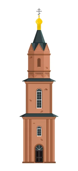 钟塔教堂色彩平面图解 白色背景孤立 — 图库矢量图片