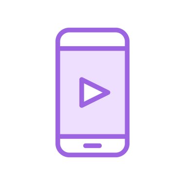Akıllı telefon görüntü çizgisi simgesi beyaz arkaplanda iki renk izole edildi. Ağ tasarımı için akıllı telefon video mor vektör simgesi, ui, mobil uygulamalar, baskı yalan makinesi ve tanıtım sektörü
