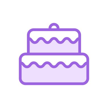 Beyaz arkaplanda izole edilmiş iki renkli pasta çizgisi simgesi. Web tasarımı için kek mor vektör simgesi, ui, mobil uygulamalar, yazdırma yalan makinesi ve tanıtım işi