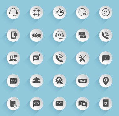 Mavi arka planda şeffaf gölgeler olan yuvarlak kağıt çemberlerdeki vektör simgelerini destekleyin. Web, mobil ve kullanıcı arayüzü tasarımı için stok vektör simgelerini destekle