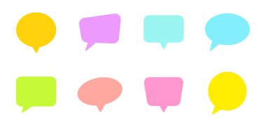 Beyaz arkaplanda izole edilmiş renk konuşma baloncukları vektör çizimleri. Web ve ui tasarımı, sunumu ve sosyal medya paylaşımı için konuşma baloncukları