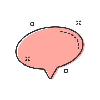 Pembe renkli konuşma balonu vektör çizimi beyaz arkaplanda izole edildi. Web ve ui tasarımı, sunum ve sosyal medya paylaşımı için siyah çizgi darbesi ve dekorasyonlu pembe konuşma balonu