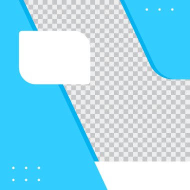 Sosyal medya fotoğraf ve metin için yer alan kare şablonu. Günlük gönderimi için mavi renkli sosyal ortam tamplakası