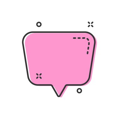 Pembe renkli konuşma balonu vektör çizimi beyaz arkaplanda izole edildi. Web ve ui tasarımı, sunum ve sosyal medya paylaşımı için siyah çizgi darbesi ve dekorasyonlu pembe konuşma balonu