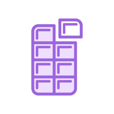 Beyaz arka planda izole edilmiş iki renkli çikolata çizgisi simgesi. Web tasarımı için çikolatalı mor vektör simgesi, ui, mobil uygulamalar, baskı yalan makinesi ve tanıtım işi