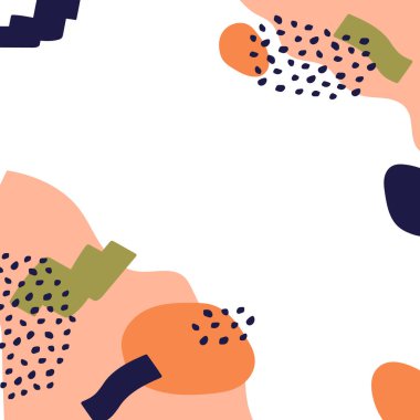 El çizimi soyut kare şablonu, şeffaf arkaplan ve fotoğraf için yer. Sosyal medya postası için pastel renkli el çizimi vektör şablonu