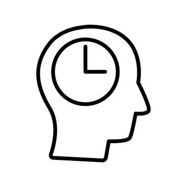 Saat çizgisi vektör simgesi olan bir adam kafası. Web, mobil uygulama ve ui tasarımı için saat stoku vektör simgesi olan adam profili