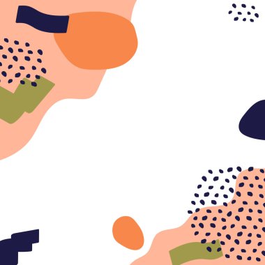 El çizimi soyut kare şablonu, şeffaf arkaplan ve fotoğraf için yer. Sosyal medya postası için pastel renkli el çizimi vektör şablonu