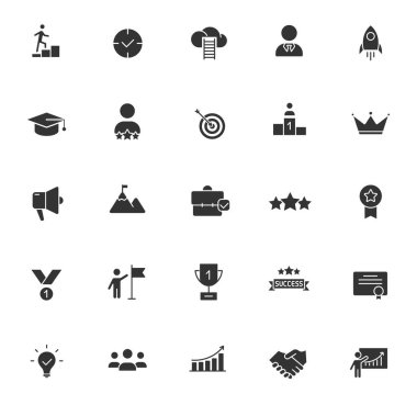 Beyaz arkaplanda izole edilmiş başarı sembolleri. Web, mobil uygulamalar, ui tasarımı, baskı yalan makinesi ve reklam sektörü için başarı simgesi seti