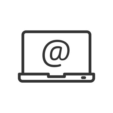 E- posta ana hatlı dizüstü bilgisayar vektör simgesi beyaz arkaplanda izole edildi. Web, mobil ve ui desenleri için e- posta çizgisi simgesi olan dizüstü bilgisayar.