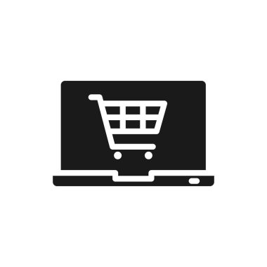 Çevrimiçi Alışveriş Glifi vektör simgesi izole edildi. Web, mobil uygulama ve ui tasarımı için çevrimiçi Alışveriş hisse senedi vektör simgesi