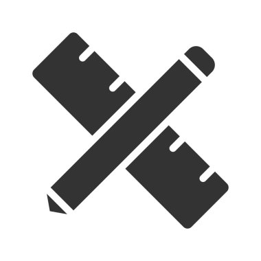 Beyaz arkaplanda cetvel ve kalem sembolü izole edildi. Web, mobil ve ui tasarımı için cetvel ve kalem vektör simgesi