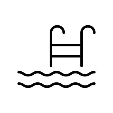 Yüzme Havuzu ana hatları vektör simgesi beyaz arkaplanda izole edildi. Web, mobil ve ui tasarımı için yüzme havuzu çizgisi simgesi
