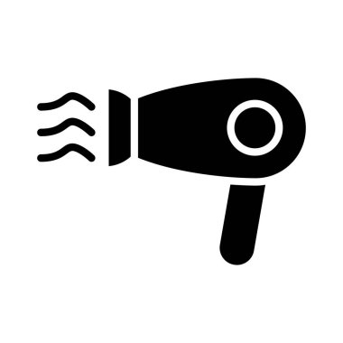 Saç kurutma kabartma vektör simgesi beyaz arkaplanda izole edildi. Web, mobil ve ui tasarımı için saç kurutma kabartma vektör simgesi