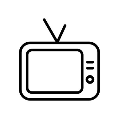Beyaz arkaplanda izole edilmiş eski televizyon ana hatlı vektör simgesi. Web, mobil ve ui tasarımı için eski TV çizgisi vektör simgesi
