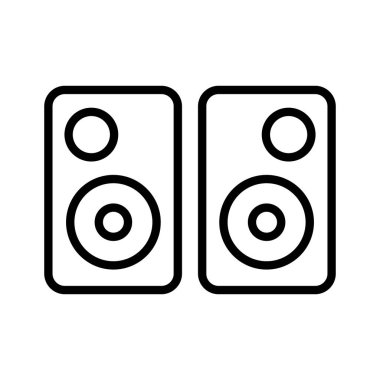 Ses hoparlörleri beyaz arkaplanda izole edilmiş vektör simgesini çiziyor. Web, mobil ve ui tasarımı için ses hoparlörleri satır vektör simgesi