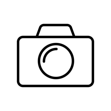Fotoğraf makinesi ana hatlı vektör simgesi beyaz arkaplanda izole edildi. Web, mobil ve ui tasarımı için fotoğraf makinesi çizgisi vektör simgesi