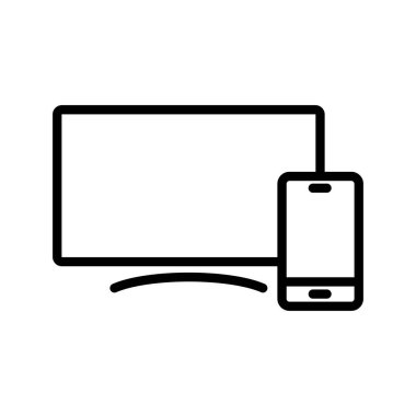 Beyaz arkaplanda televizyon ve akıllı telefon ana hatları vektör simgesi izole edildi. Web, mobil ve ui tasarımı için Tv ve akıllı telefon hattı vektör simgesi