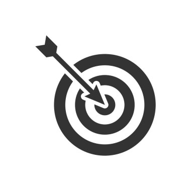 Hedef glyph vektör simgesi beyaz arkaplanda izole edildi. Web, mobil ve ui tasarımı için hedef vektör simgesi