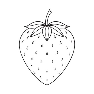 Çilek çizgisi sanat illüstrasyonu. Çilek ve yaprak çizgisi simgesi. Sağlıklı vejetaryen gıda kavramı