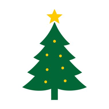 Altın yıldızlı ve süslü Noel ağacı ikonu. Tatil, şenlik, kış, kutlama, çam, geleneksel, neşeli, ebedi yeşil, mevsim, Noel, sembol, ağaç.