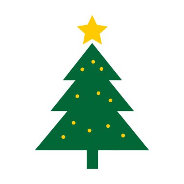 Sarı yıldızlı ve süslü Noel ağacı ikonu. Tatil, şenlik, kış, kutlama, çam, geleneksel, neşeli, ebedi yeşil, mevsim, Noel, sembol, ağaç.