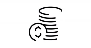 Coin Stack animasyon ana hat simgesi ile alfa kanalı. Web, mobil ve ui tasarımı için Bozuk Para Yığını 4k hareket tasarımı animasyonu