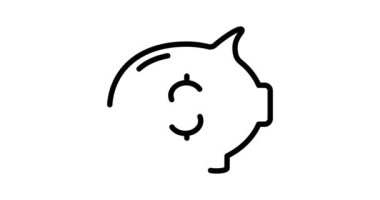 Beyaz arka planda domuz kumbarası animasyon çizimi simgesi. Piggy Bank 4k hareketli web, mobil ve ui tasarımı animasyonu