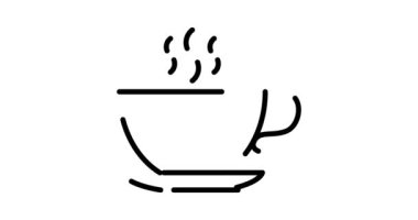 Kahve fincanı, beyaz arkaplanda ana hatlar simgesi. Web, mobil ve ui tasarımı için kahve fincanı 4k hareket tasarımı animasyonu