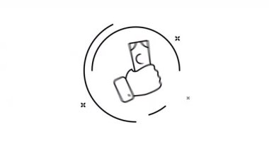 El ele tutuşan paralar alfa kanallı taslak simgesi. Web, mobil ve ui tasarımı için nakit ödeme dönüş görünümü 4k hareket tasarım animasyonu