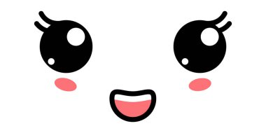 Neşeli Şirin Kawaii Yüz Simgesi. Kawaii renk şirin yüz ifadesi. Japon kawaii emojisi