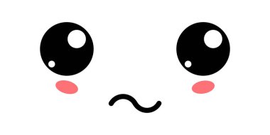 Tatmin Olmayan Şirin Kawaii Yüz Simgesi. Kawaii renk şirin yüz ifadesi. Japon kawaii emojisi