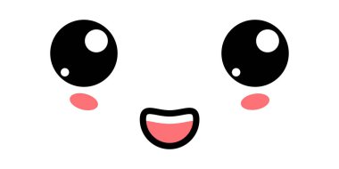 Neşeli Şirin Kawaii Yüz Simgesi. Kawaii renk şirin yüz ifadesi. Japon kawaii emojisi