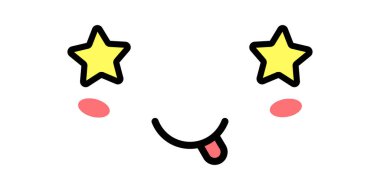 Yıldızlı Gözlü Şirin Kawaii Surat. Kawaii renk şirin yüz ifadesi. Japon kawaii emojisi