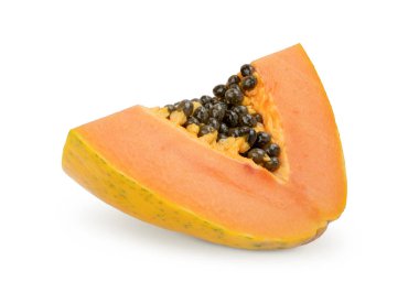 Papaya fruit cut in half isolated on white background. BIO fruits.