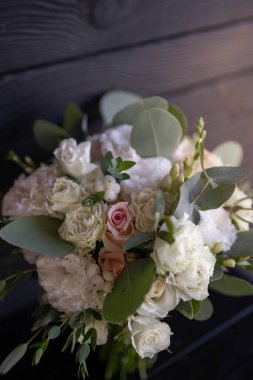 Bridal wedding bouquet of fresh flowers. Wedding day.
