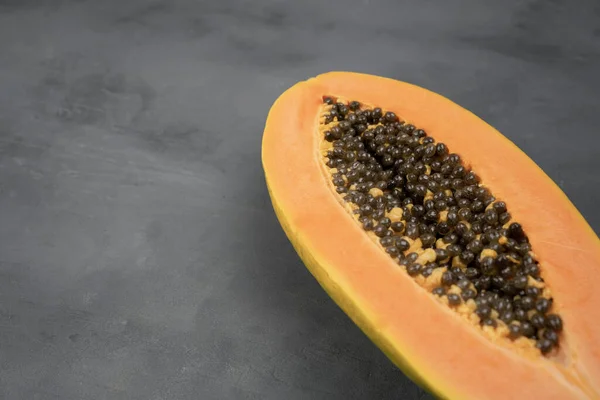 Fresh Ripe Papaya Fruits Grey Table Closeup Fresh Bio Fruits — Stockfoto