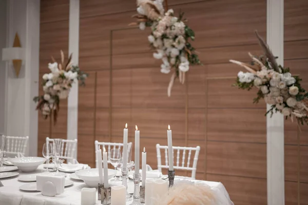 Wedding Table Set Boho Style Pampas Grass Greenery Soft Focus — Stockfoto