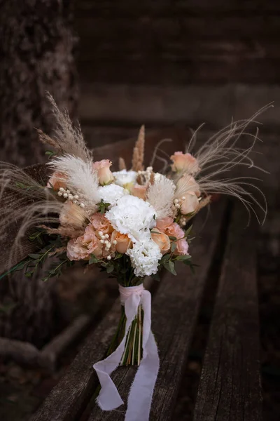 Boho Bridal Bouquet White Peach Wedding Bouquet Wedding Day — Stock Photo, Image