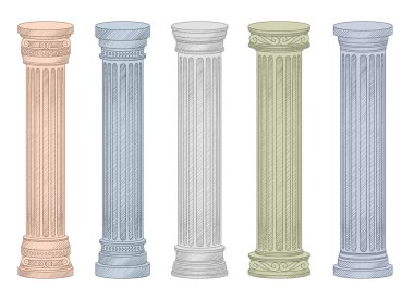 Arka planda izole edilmiş Eskiler sütunları vektör tasarımı çizimi